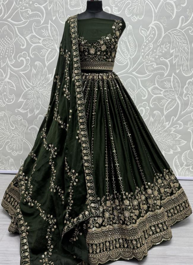 Satin Chiffon Mahendi Wedding Wear Sequinned Lehenga Choli